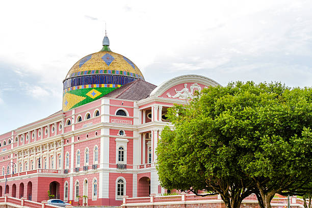 Manaus, Brazil - March 22, 2014: The Amazon Theatre located in Manaus, in the heart of the Amazon rainforest in Brazil. It is the location of the annual Festival Amazonas de Ópera (Amazonas Opera Festival) and the home of the Amazonas Philharmonic Orchestra which regularly rehearses and performs at the Amazon Theater along with choirs, musical concerts and other performances.