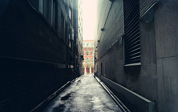 oscuridad alley en toronto, canadá - narrow alley fotografías e imágenes de stock