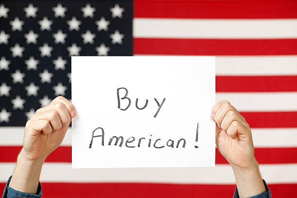 comprar-americana e bandeira sinal - buy usa american culture made in the usa imagens e fotografias de stock