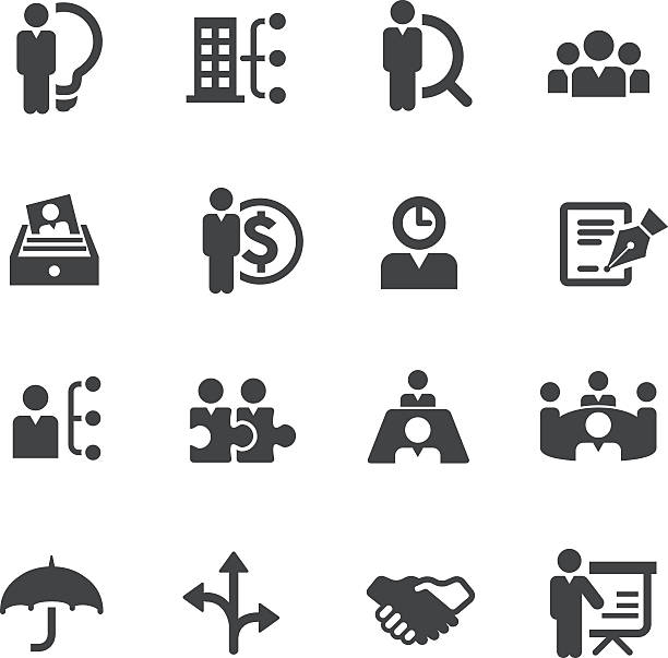 ilustrações de stock, clip art, desenhos animados e ícones de vector conjunto de ícones de gestão e recursos humanos - human resources recruitment occupation puzzle