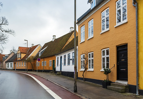 Street of the historical houses in the Roskilde city centre, Denmark