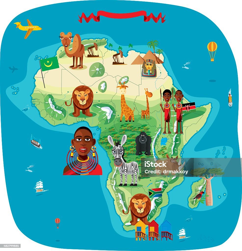 Kreskówka, mapa Afryki - Grafika wektorowa royalty-free (Mapa)