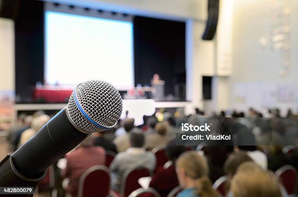 Microphone At Conference Stock Photo - Download Image Now - Large, Meeting, Convention Center