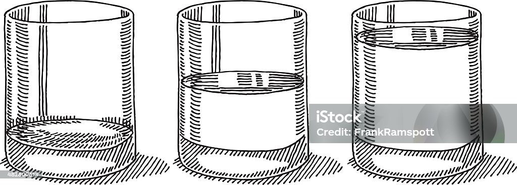 Vaso de agua medio vacío completo dibujo - arte vectorial de Vaso libre de derechos
