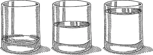 Vector illustration of Glass Water Full Half Empty Drawing