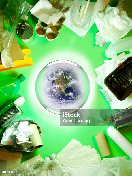 Safe The Planet Recycle Household Waste Stock Photo - Download Image Now - Bottle, Can, Cardboard