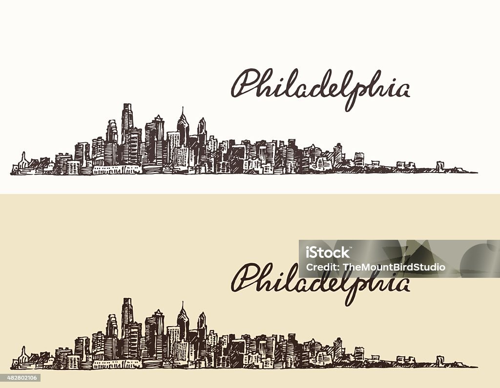 Philadelphia skyline hand drawn sketch Vector Philadelphia skyline big city architecture vintage engraved vector illustration hand drawn sketch Philadelphia - Pennsylvania stock vector