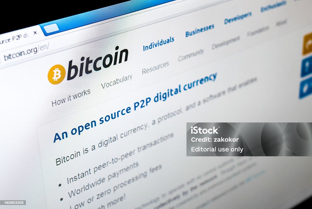 Bitcoin Página de inicio del sitio web de captura - Foto de stock de Página de inicio libre de derechos