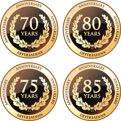 Seventieth, seventy-fifth, eightieth, eighty-fifth anniversary awards with laurels.