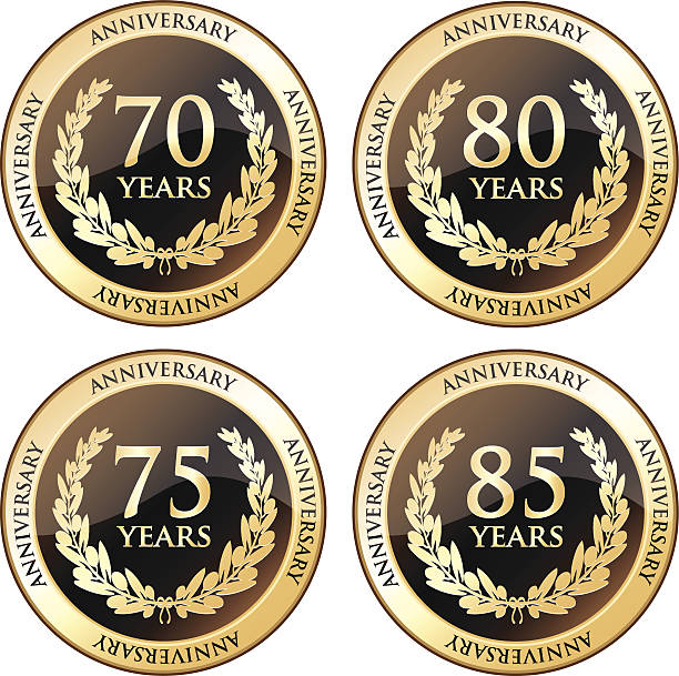 Seventieth And Eightieth Anniversary Awards Seventieth, seventy-fifth, eightieth, eighty-fifth anniversary awards with laurels. 75th anniversary stock illustrations