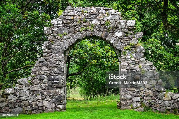 Old Stone Entrance Wall In Green Garden Stock Photo - Download Image Now - Stone - Object, Stone Material, Arch - Architectural Feature