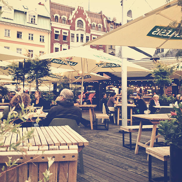 Street Cafe in Riga,North European city,Latvia stock photo