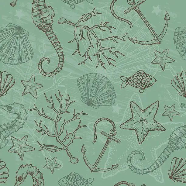 Vector illustration of Decorative nautical seamless pattern