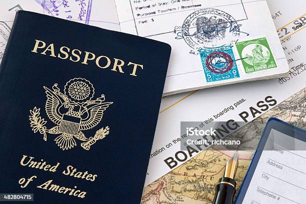 Passport And Boarding Pass Stock Photo - Download Image Now - Passport, USA, Passport Stamp