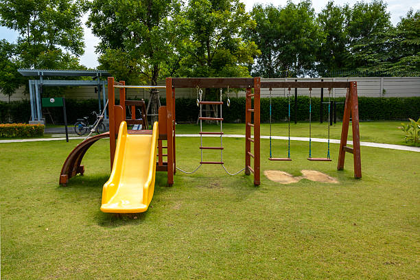 istock Playground with lawn at village 482805302