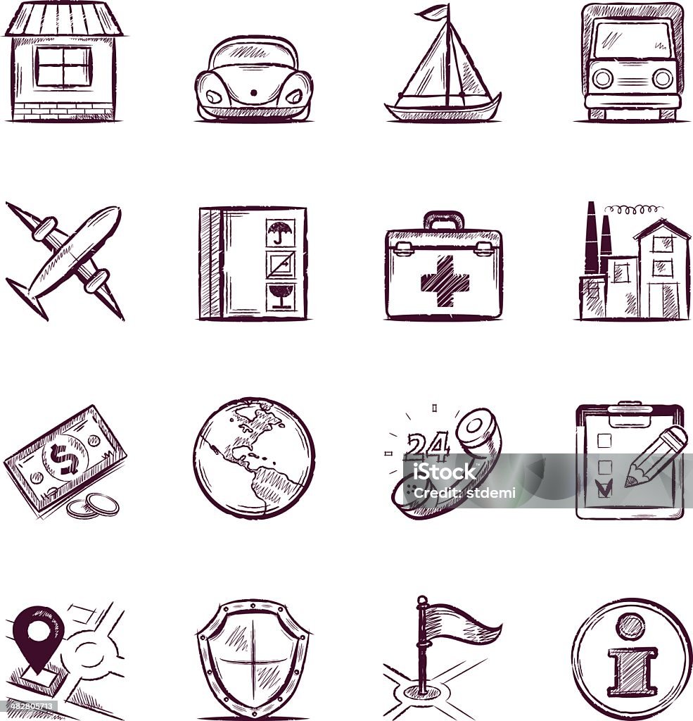 Insurance Insurance, sketch styled icon set Sketch stock vector