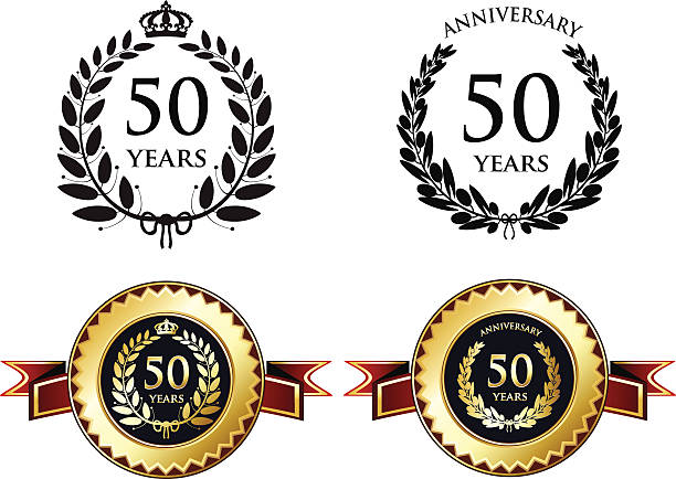 illustrazioni stock, clip art, cartoni animati e icone di tendenza di 50 anni anniversario - laurel wreath wreath success winning