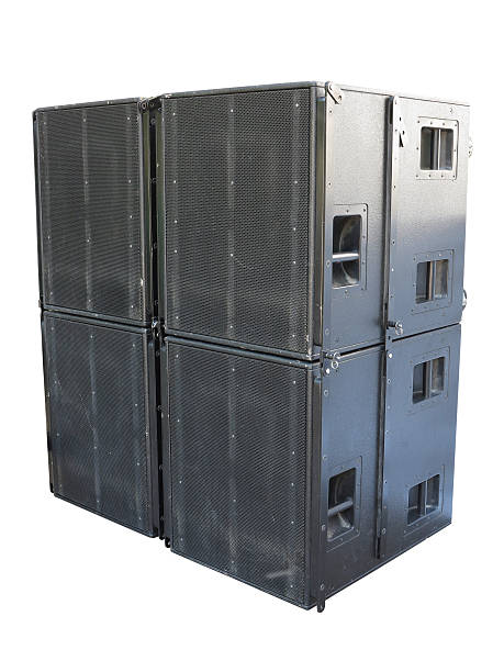 istock Giant old stage industrial speakers isolated over white 482810356