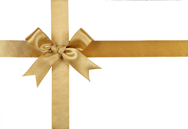 istock Gold ribbon with bow isolated on white background 482814088