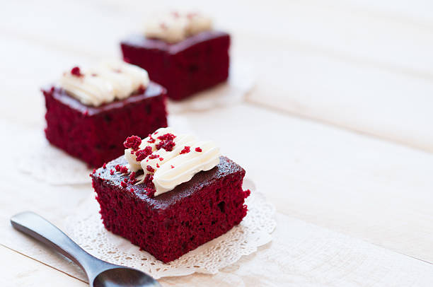 istock Red velvet cakes on wooden board 482814850
