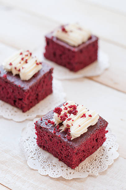 istock Red velvet cakes on wooden board 482817242