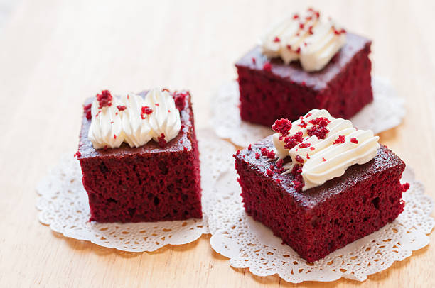 istock Red velvet cakes on wooden board 482817250
