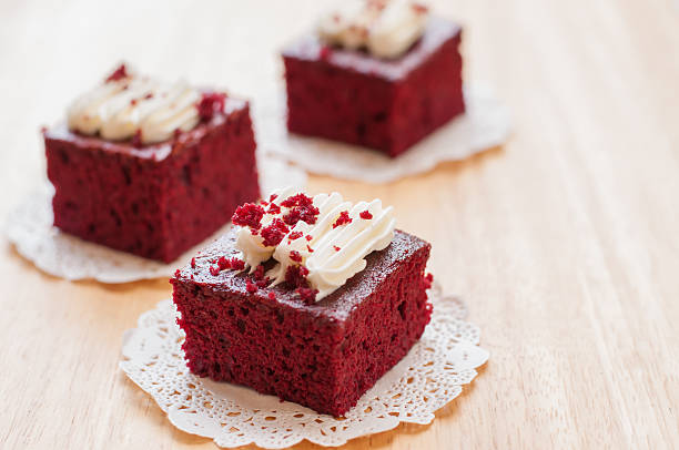 istock Red velvet cakes on wooden board 482817252