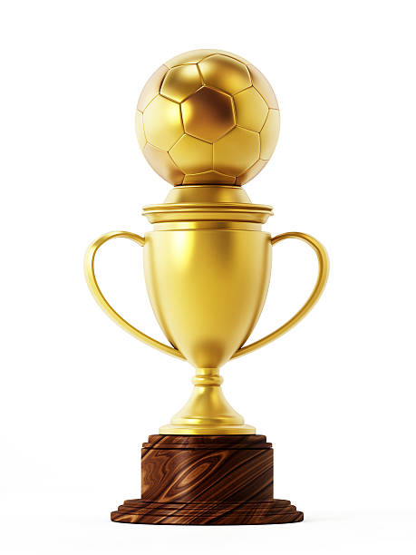 Gold cup with a soccer ball Gold cup with a soccer ball on the top. Isolated on white. drive ball sports photos stock pictures, royalty-free photos & images