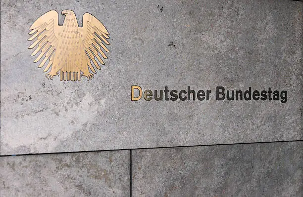Deutsche Bundestag Sign at Entrance of Building.