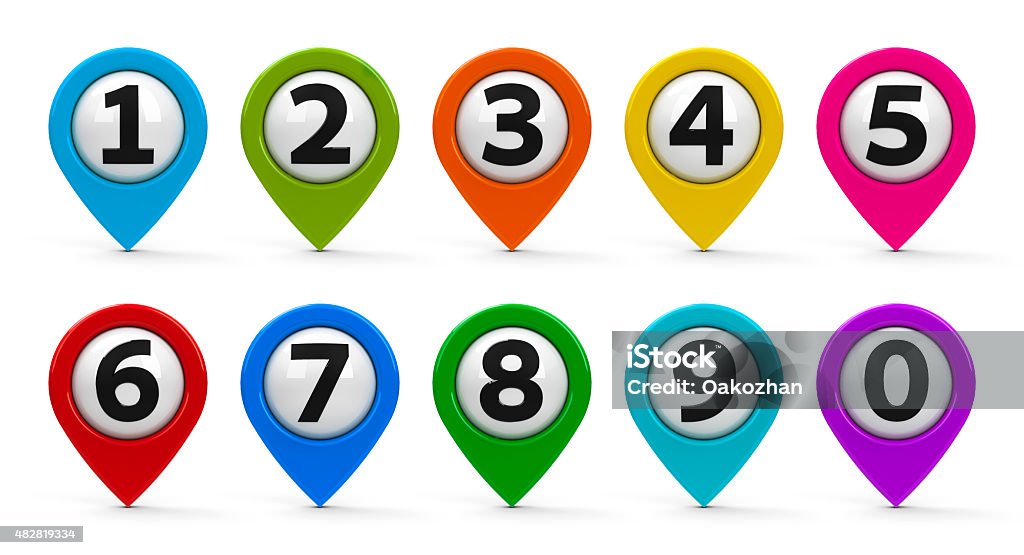 Number Pointer Map Pointers With Numbers Set Stock Photo - Download Image Now - Number ...