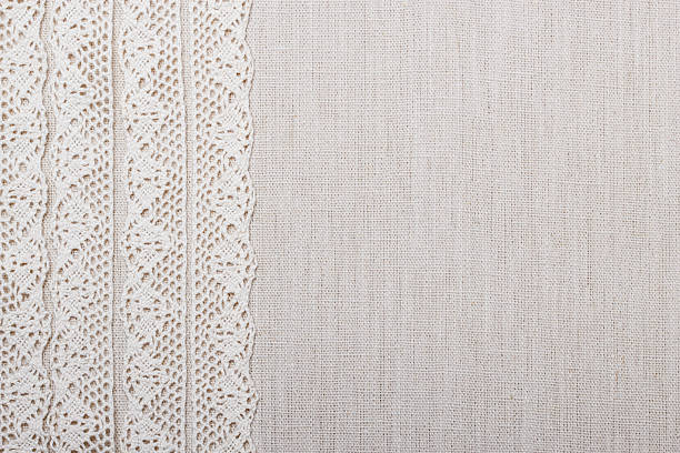 istock Lace ribbon on linen cloth background 482824250