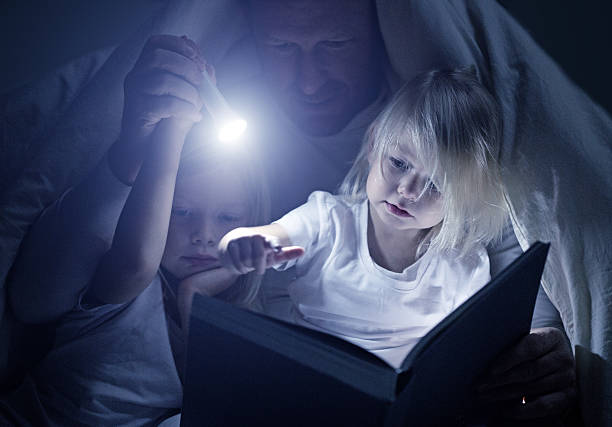 istock Father and daughters reading book at bedtime 482828058