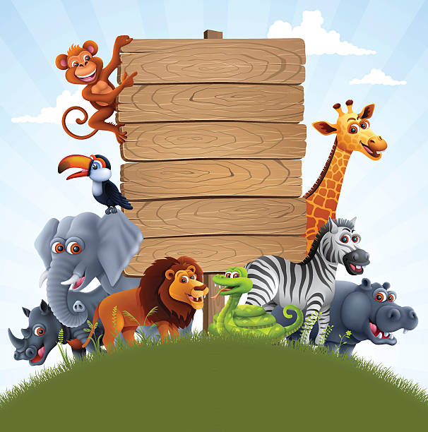 중유럽식 동물 부품군 - zoo animal safari giraffe stock illustrations