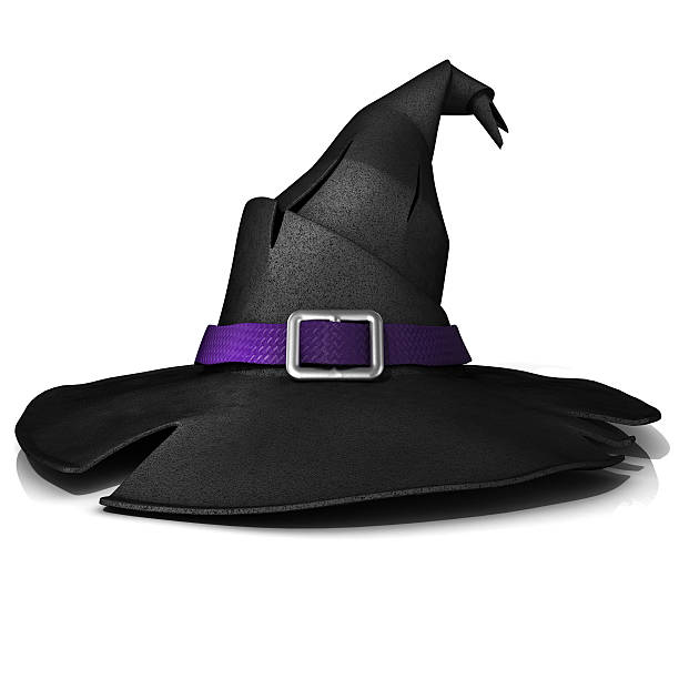 istock Halloween, witch hat. Black hat with purple belt 482829272