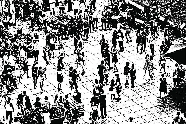 Vector illustration of Arial View Of Crowd Dancing at a Summer Concert