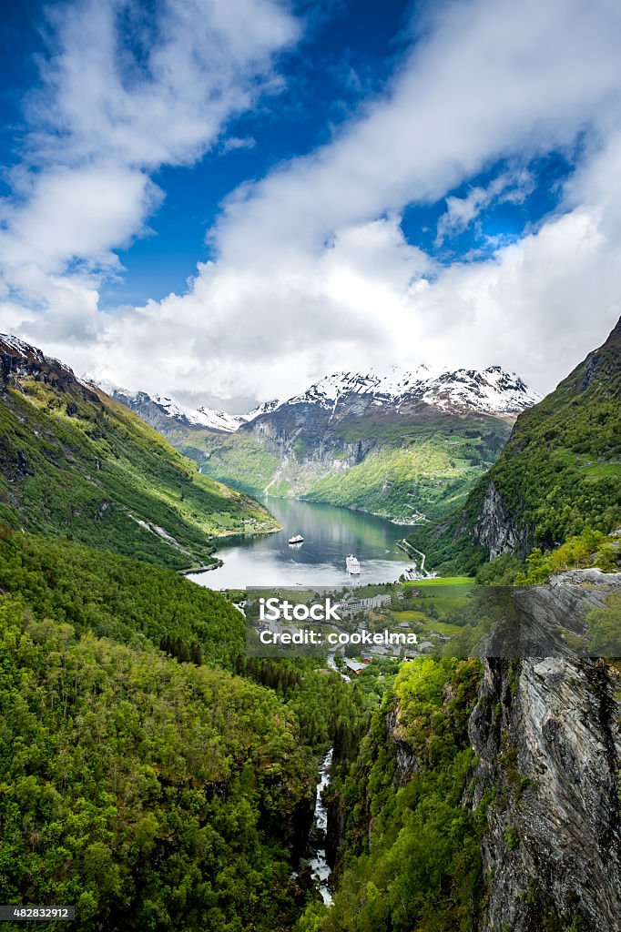 Geiranger fjord, Norway. Geiranger fjord, Beautiful Nature Norway. It is a 15-kilometre (9.3 mi) long branch off of the Sunnylvsfjorden, which is a branch off of the Storfjorden (Great Fjord). Geirangerfjord Stock Photo