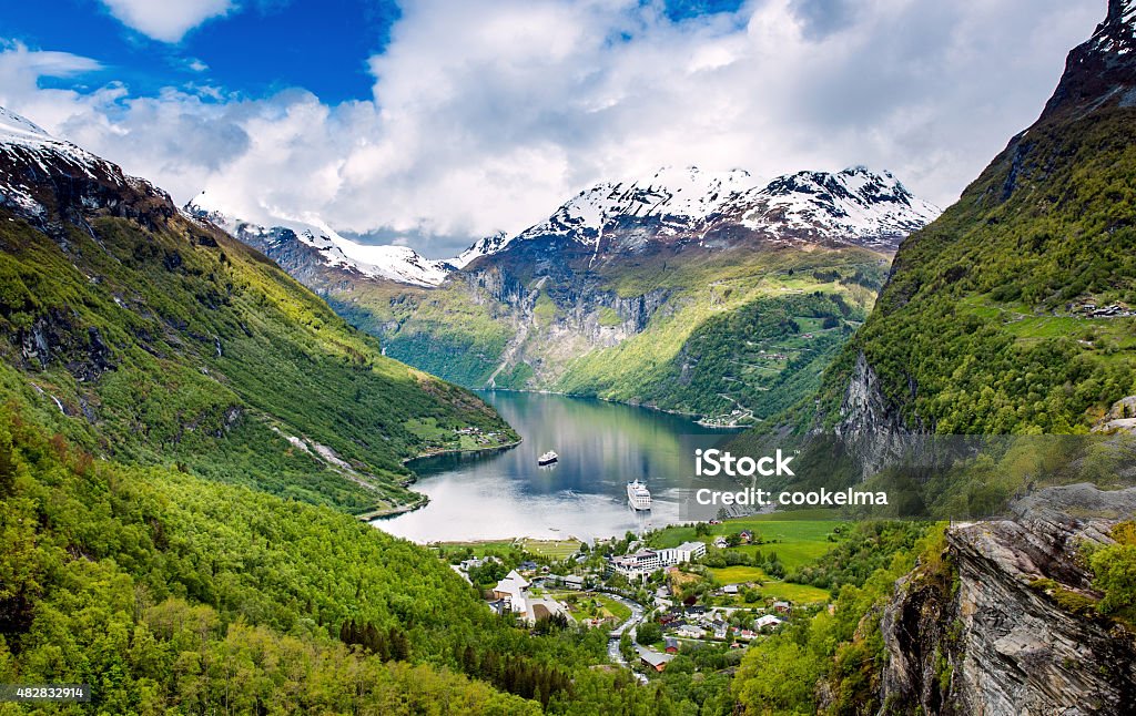 Geiranger fjord, Norway. Geiranger fjord, Beautiful Nature Norway. It is a 15-kilometre (9.3 mi) long branch off of the Sunnylvsfjorden, which is a branch off of the Storfjorden (Great Fjord). Geirangerfjord Stock Photo