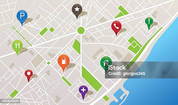 Mapa Miasta Z Ikony Nawigacji - Stockowe grafiki wektorowe i więcej obrazów Plan miasta - Plan miasta, Mapa, Grafika wektorowa