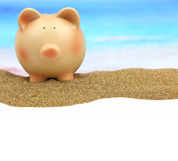 istock Summer piggy bank on the beach 482834113