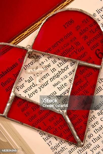 Religious Love Your Neighbor Bible Scripture With Stained Glass Heart Stock Photo - Download Image Now