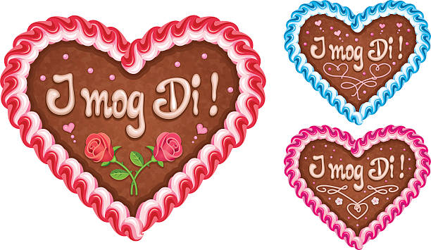 illustrations, cliparts, dessins animés et icônes de oktoberfest lebkuchenherz avec glaçage à écrire «je mog di» - lebkuchenherz oktoberfest heart shape gingerbread cookie