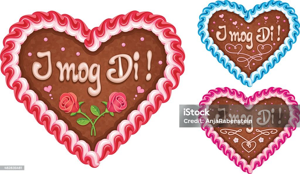 Beer Fest Lebkuchenherz with Writing Icing "I mog di" "I mog di" means "I like you" in bavarian :-) Heart Shape stock vector