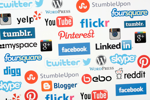 Sakarya, Turkey - January 23, 2014: A logotype collection of world brand's printed on paper. Include Youtube,Facebook,Twitter,Flickr,Skype,Wordpress,Blogger Logos.
