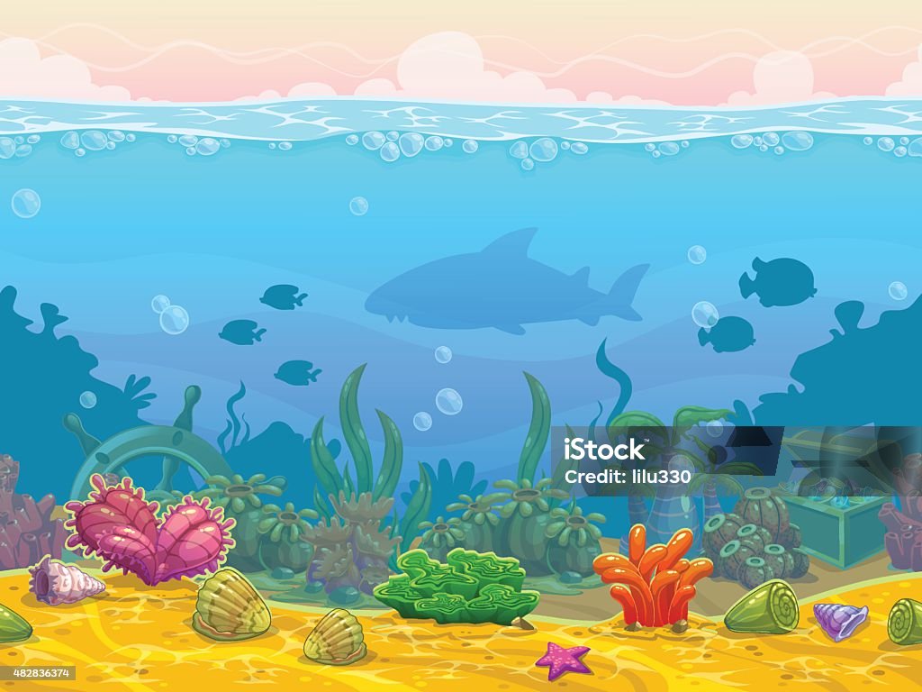 Underwater seamless landscape Underwater seamless landscape, neverending vector bottom illustration, cartoon background for game design Child stock vector