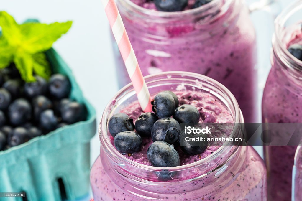 Blueberrie smoothie Blueberrie smoothie made with fresh organic blueberries and plain yogurt. 2015 Stock Photo