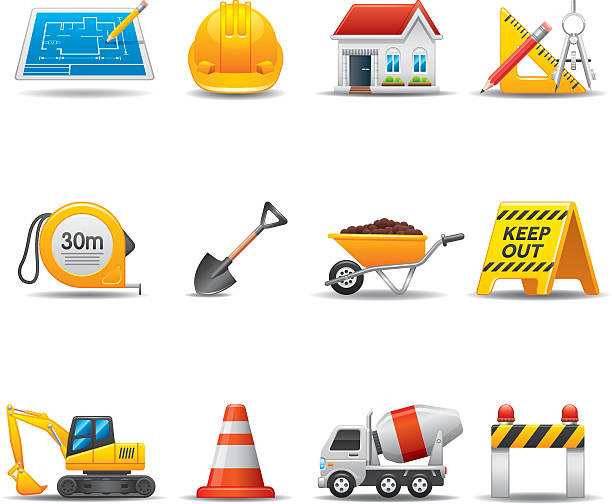 Construction Site Icon Set | Elegant Series Elegant construction site related icon can beautify your designs & graphic hardhat roadblock boundary barricade stock illustrations