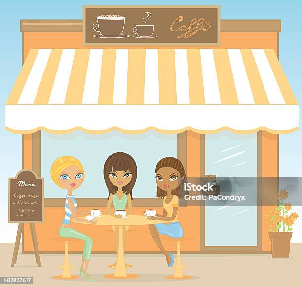 Café Mädchenkaffeepause Stock Vektor Art und mehr Bilder von Drei Personen - Drei Personen, Weibliche Freundschaft, Afrikanischer Abstammung