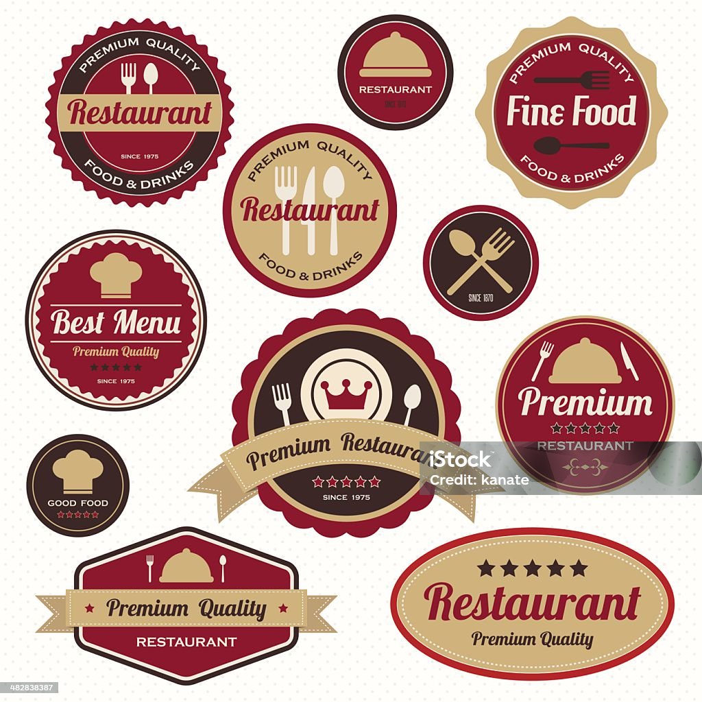 Set de badges vintage et étiquettes de restaurant. - clipart vectoriel de Banderole - Signalisation libre de droits