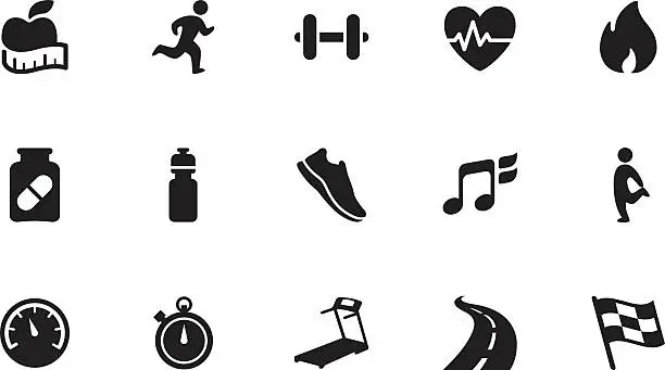 Vector illustration of Fitness icons . Simple black