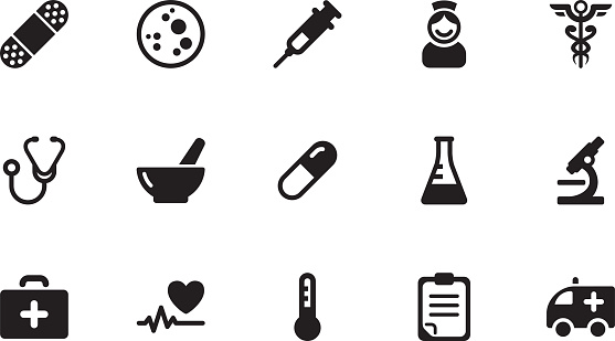 A collection of medicine icons, in various sizes and formats: